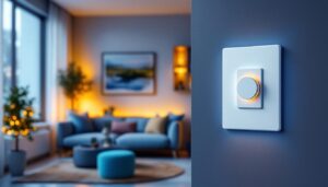 A photograph of a modern led dimmer switch in a stylish home setting
