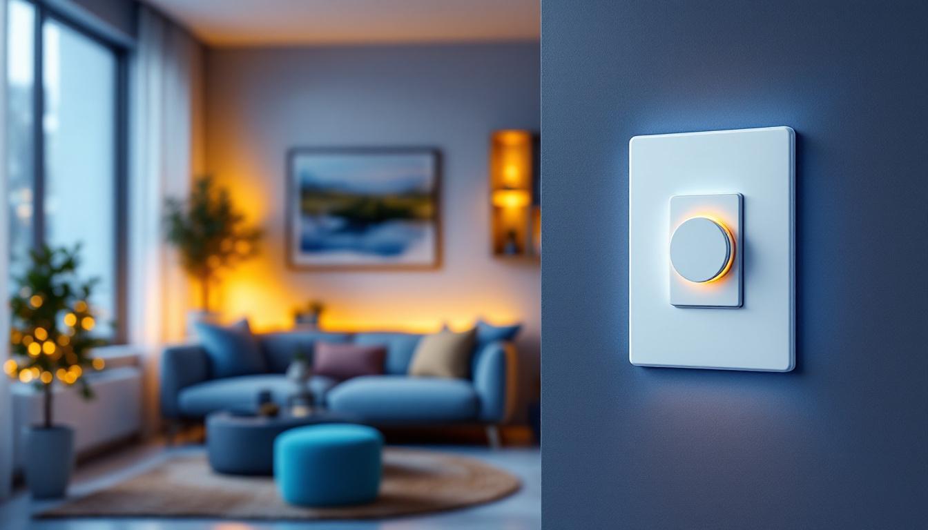 A photograph of a modern led dimmer switch in a stylish home setting