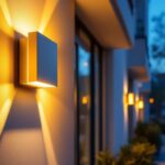 A photograph of a well-lit outdoor space showcasing a stylish led mini wall pack fixture installed on a building exterior
