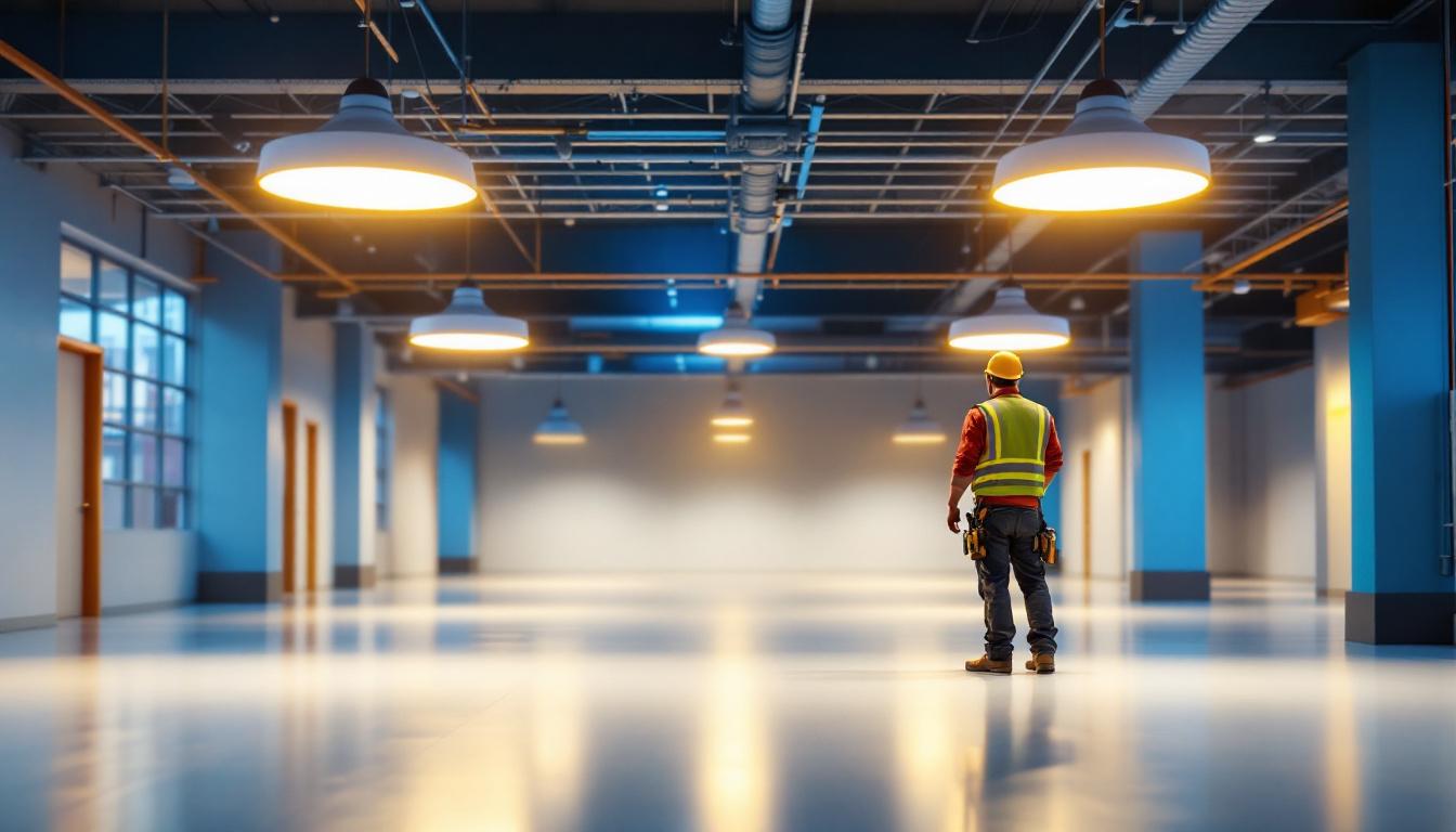 A photograph of a well-lit commercial space showcasing the installation of 4ft led ballast bypass bulbs