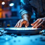 A photograph of a well-lit workspace featuring a close-up of pancake led lights being installed by a lighting contractor