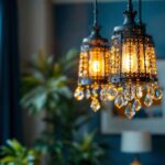 A photograph of a beautifully crafted american-made chandelier hanging elegantly in a well-lit