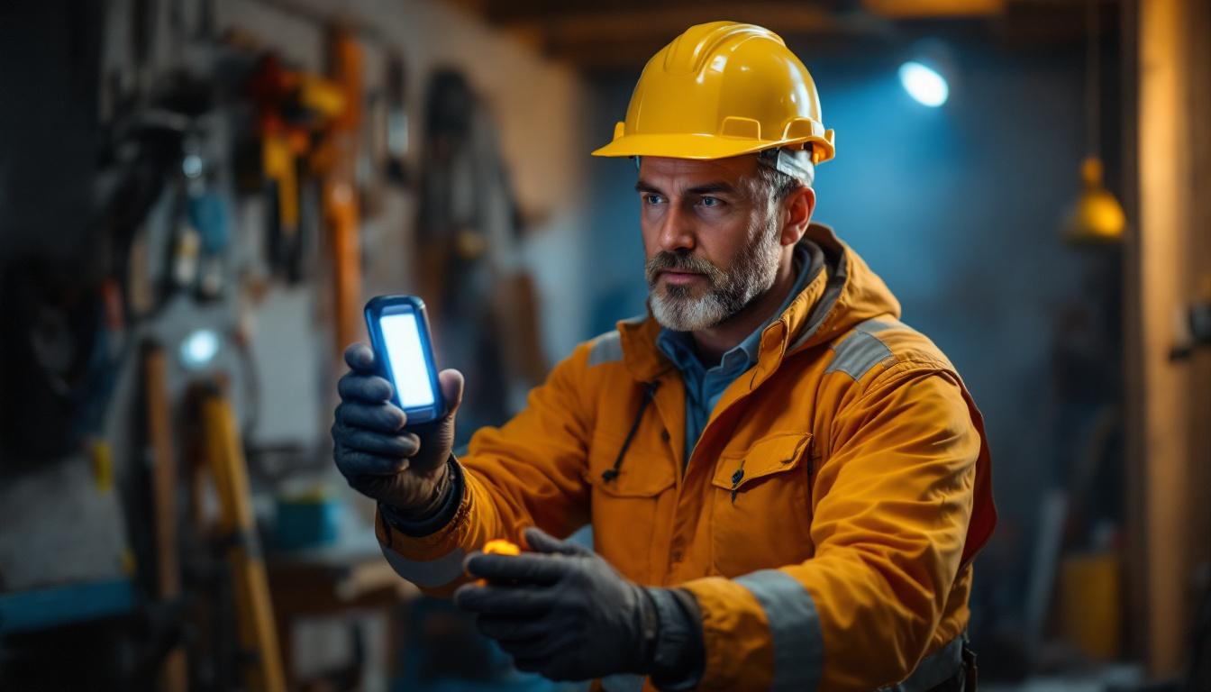 A photograph of a lighting contractor demonstrating the use of an innovative emergency light without a battery
