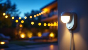 A photograph of a beautifully illuminated outdoor space at dusk