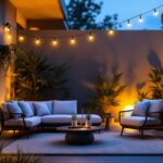 A photograph of a beautifully designed outdoor lighting setup featuring a box extension