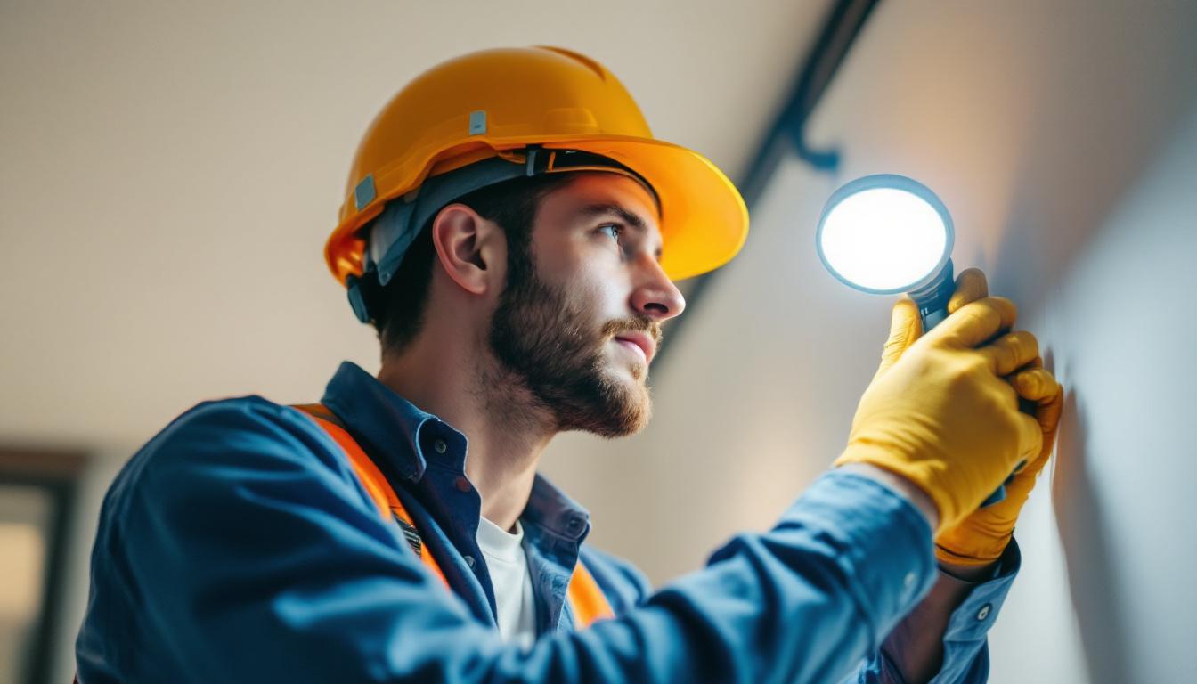 A photograph of a lighting contractor at work