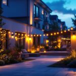A photograph of a beautifully illuminated outdoor space at dusk