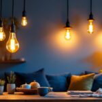 A photograph of a beautifully styled interior featuring retro-style led light bulbs in various fixtures