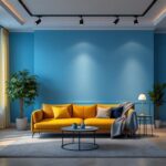 A photograph of a beautifully designed interior space showcasing both track lighting and recessed lighting in action