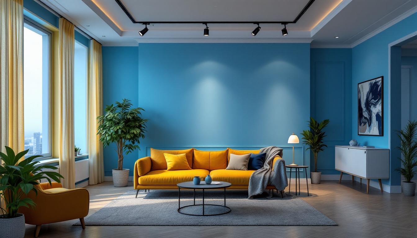 A photograph of a beautifully designed interior space showcasing both track lighting and recessed lighting in action