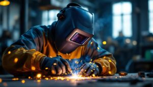 A photograph of a welder in action