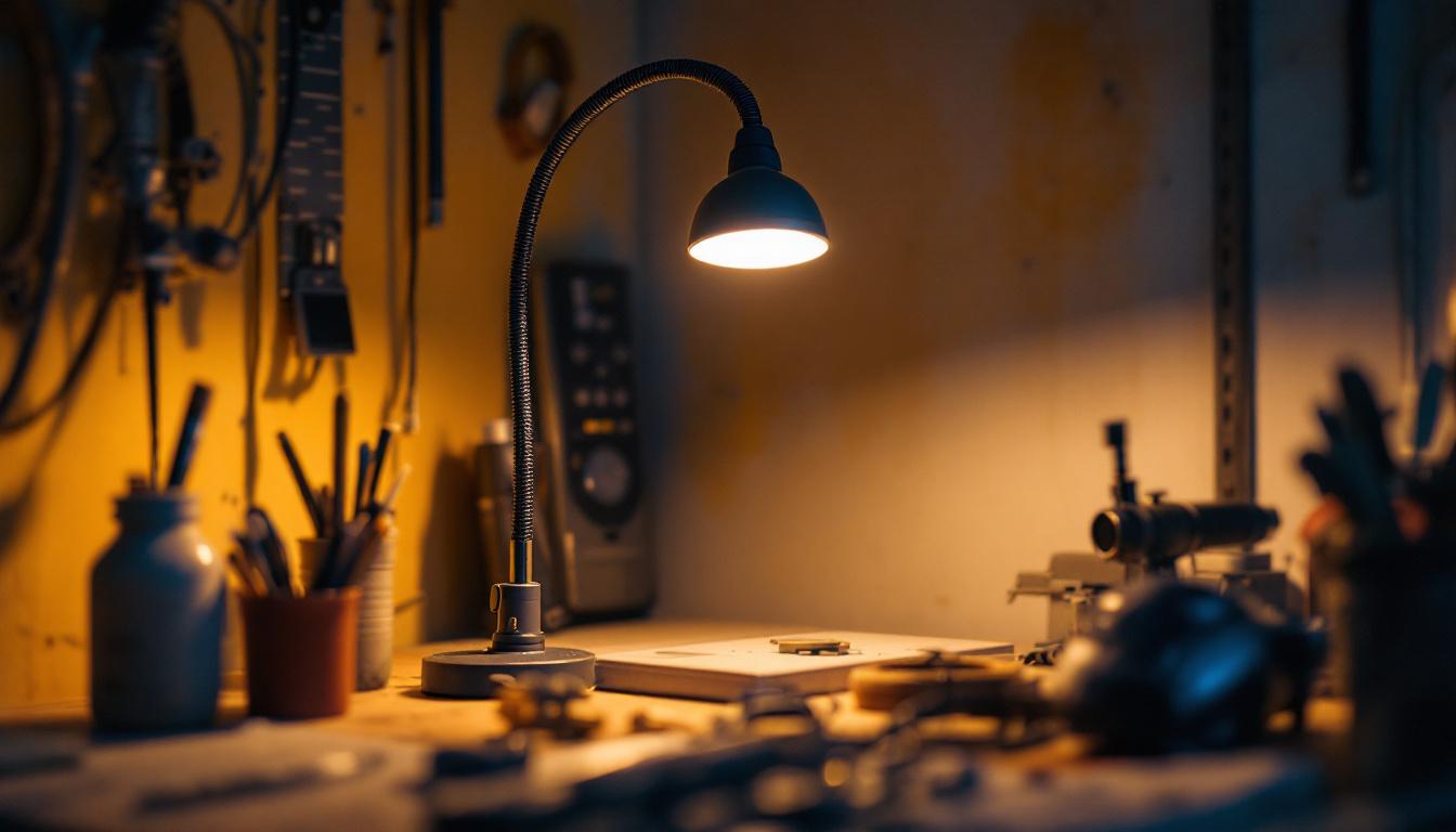 A photograph of a gooseneck work light in action