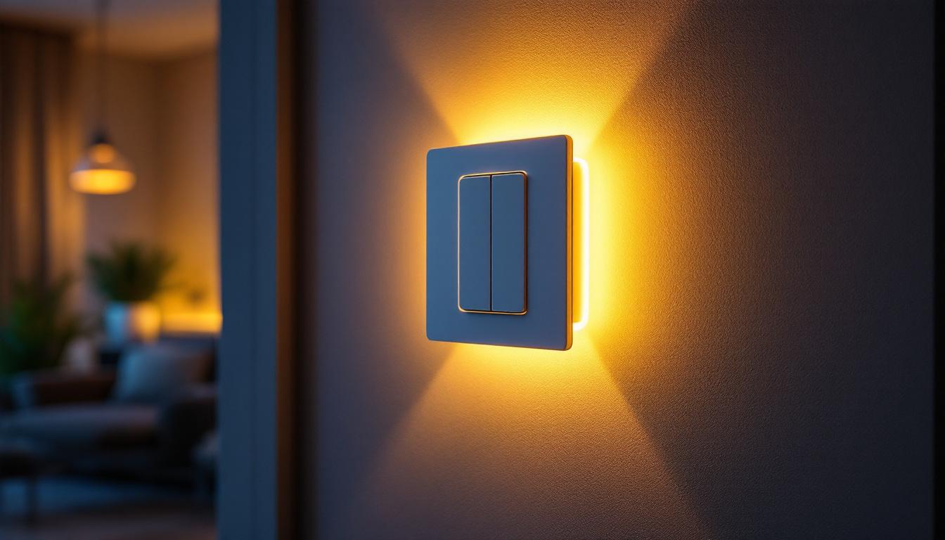 A photograph of a modern stacked led dimmer switch installed on a stylish wall