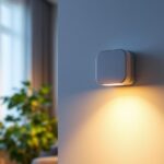 A photograph of a stylish motion detector sconce installed in a modern interior setting