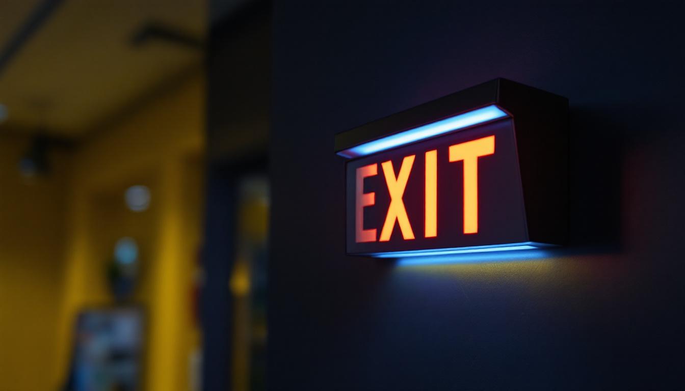 A photograph of a well-lit emergency exit sign integrated with a sleek emergency light in a commercial setting