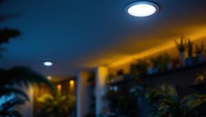 A photograph of a well-lit indoor space featuring led pot light inserts in the ceiling