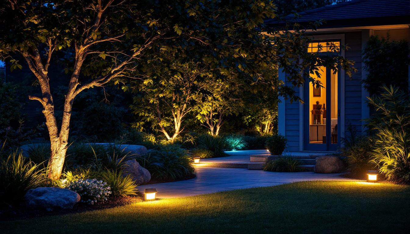 A photograph of a beautifully illuminated outdoor space at night