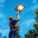 A photograph of a 30-foot light pole installed in an outdoor setting