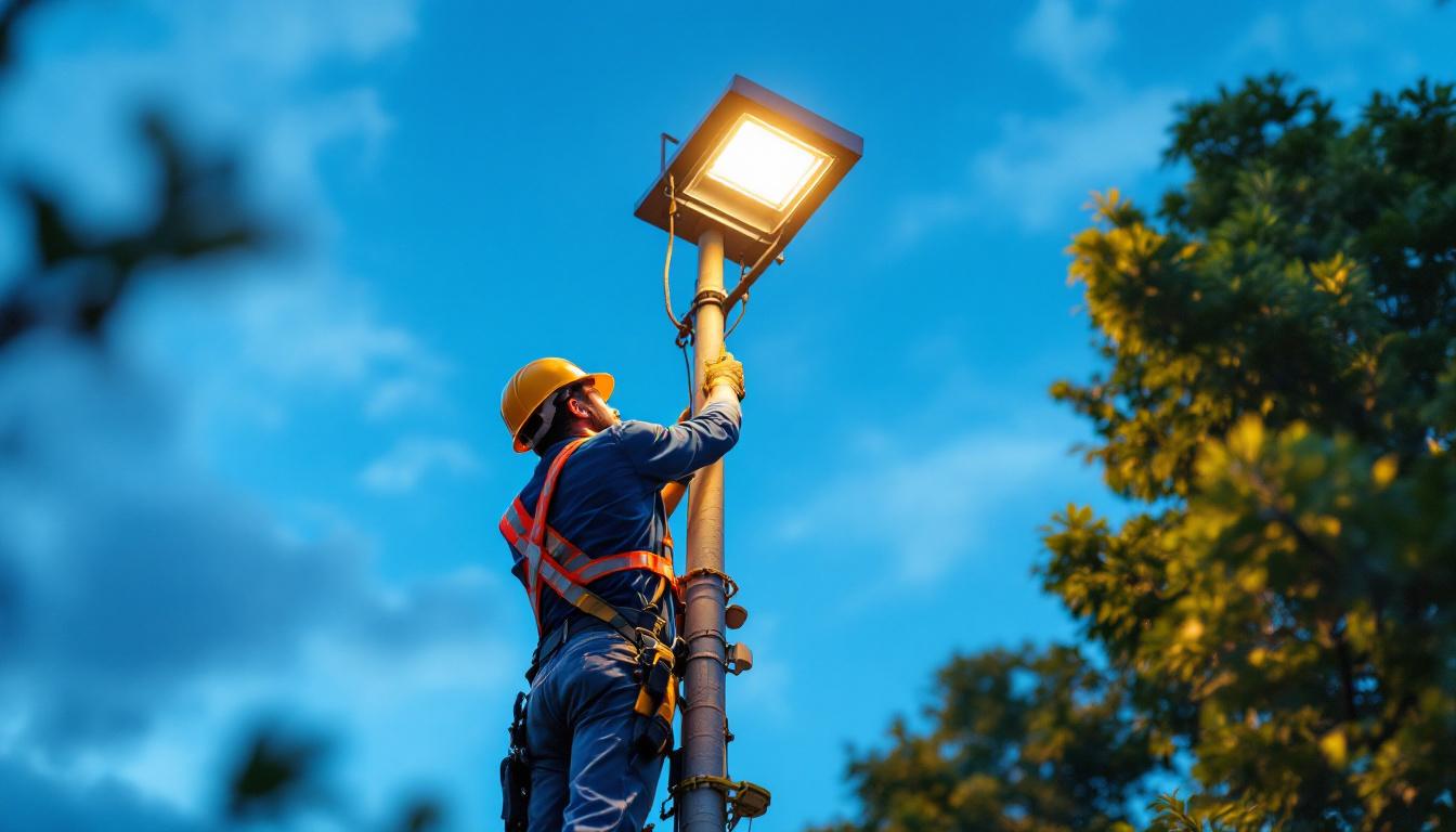 A photograph of a 30-foot light pole installed in an outdoor setting