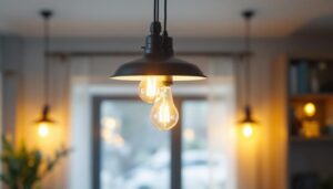 A photograph of a well-lit hampton bay light fixture in a modern home setting