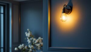 A photograph of a beautifully designed wall sconce lighting fixture installed in an elegantly styled interior space