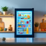 A photograph of a modern led cooler in a well-lit kitchen setting