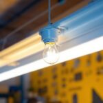 A photograph of capture a photograph of a t12 fluorescent fixture with a t8 bulb installed
