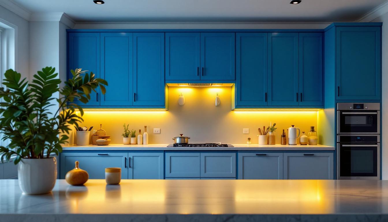 A photograph of a beautifully designed kitchen or living space featuring in-cabinet lighting