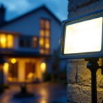 A photograph of a 400w led flood light installed in an outdoor setting