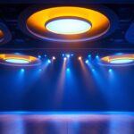A photograph of capture a photograph of a well-lit stage featuring recessed lighting fixtures in action