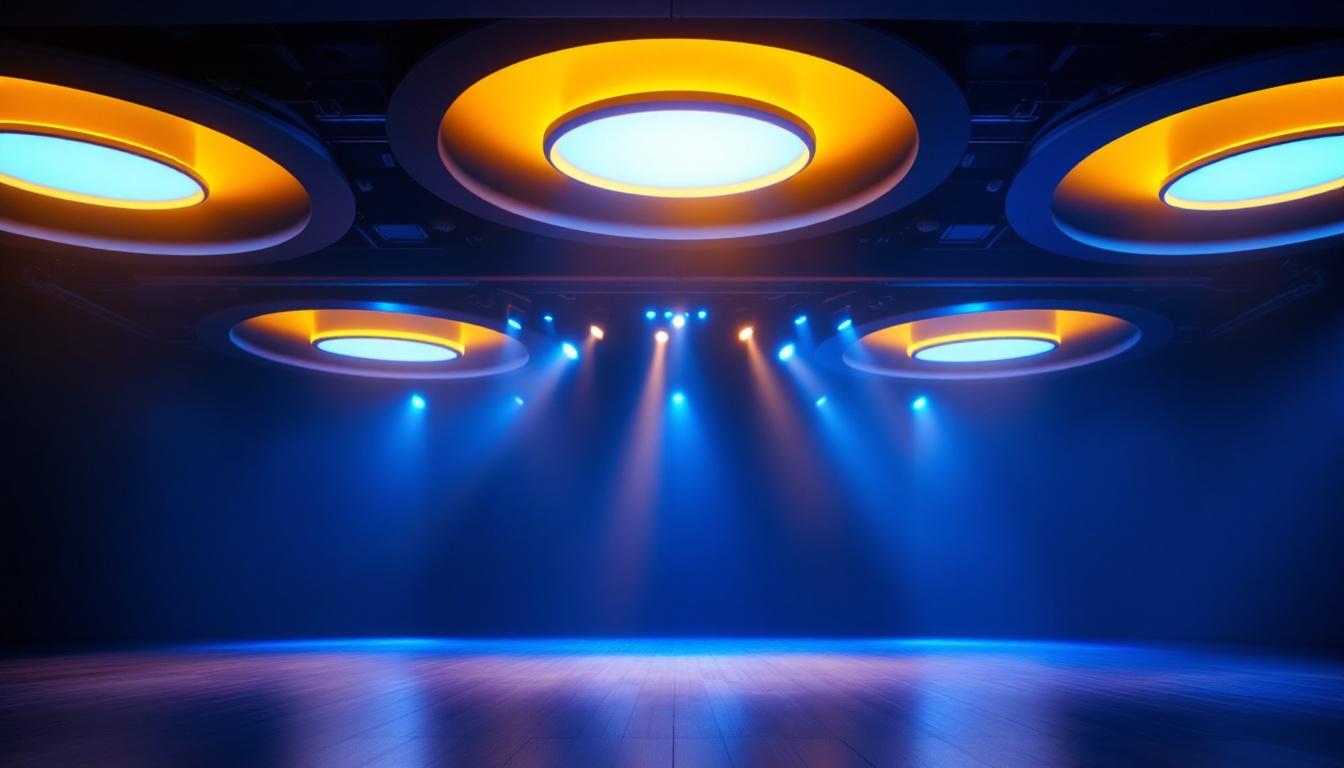 A photograph of capture a photograph of a well-lit stage featuring recessed lighting fixtures in action