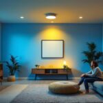 A photograph of a well-lit room showcasing pop-in can lights installed in the ceiling