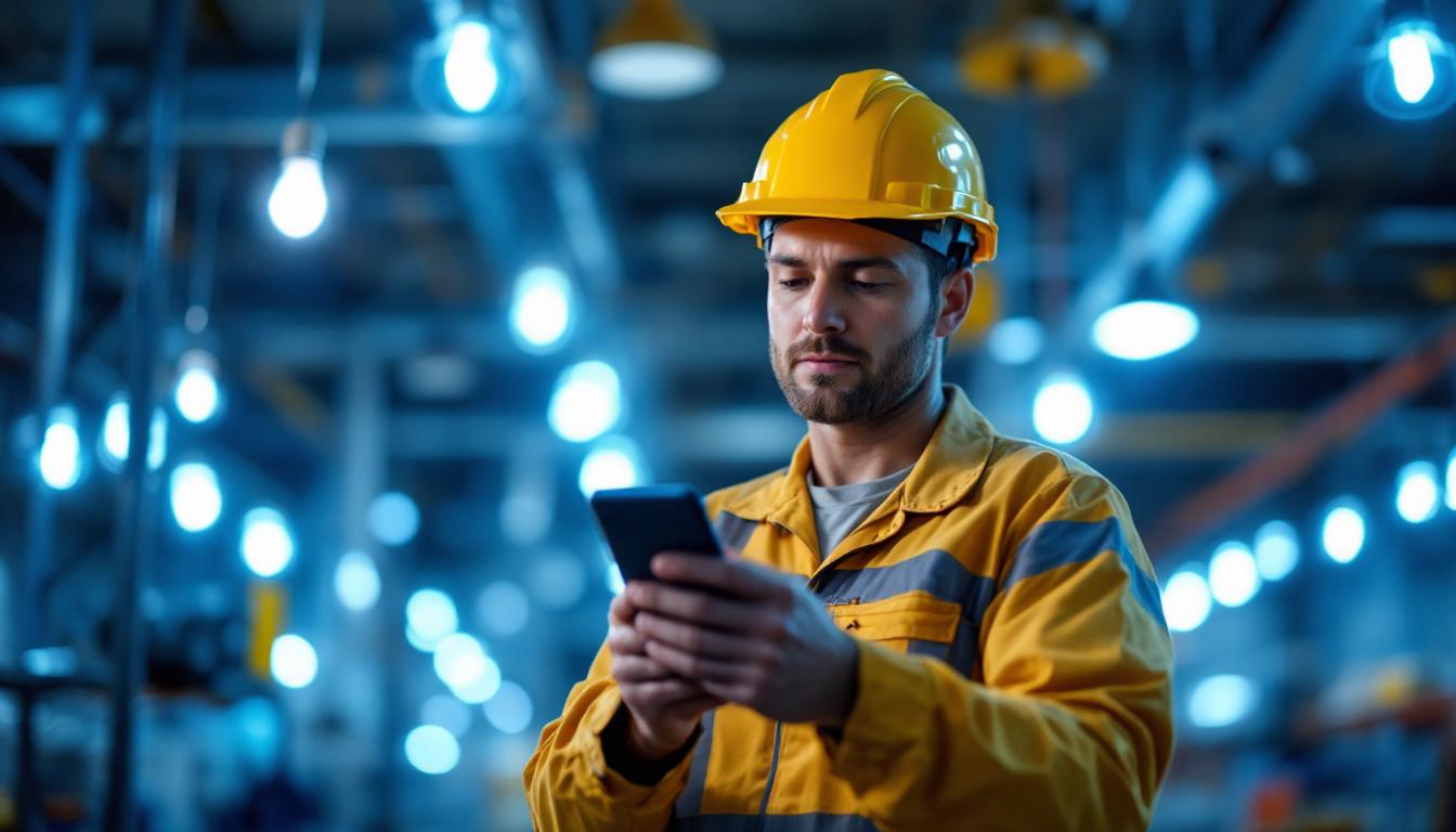A photograph of a lighting contractor in action