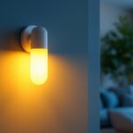 A photograph of a stylish indoor wall light with an integrated outlet