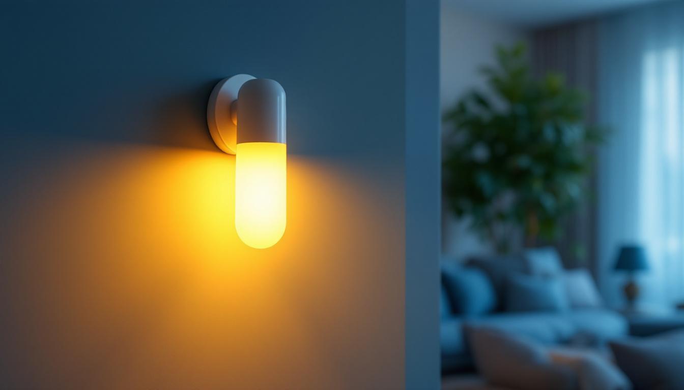A photograph of a stylish indoor wall light with an integrated outlet