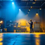 A photograph of a well-lit garage showcasing an effective lighting layout
