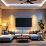 A photograph of a well-designed room featuring recessed lighting