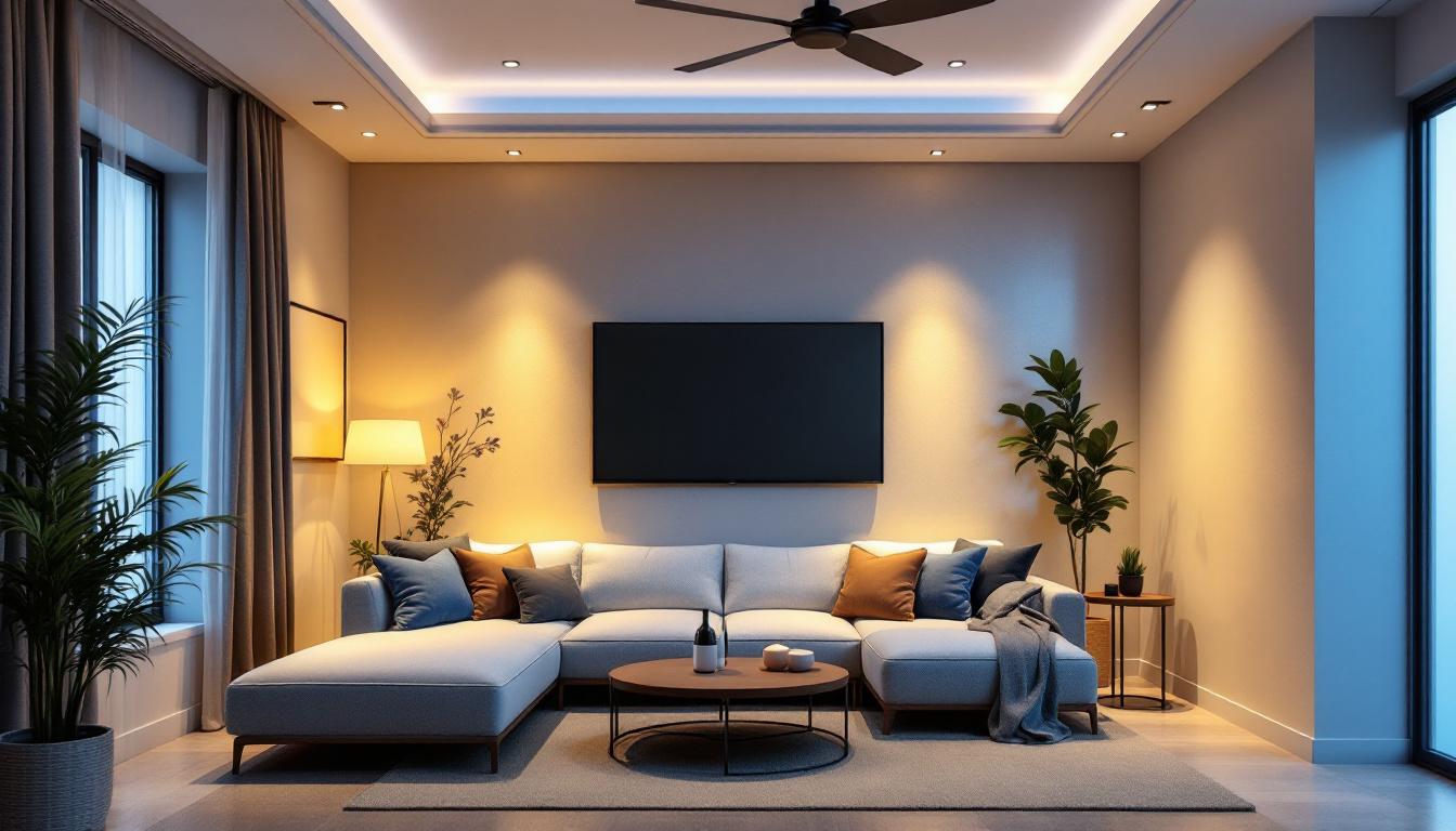 A photograph of a well-designed room featuring recessed lighting