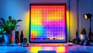 A photograph of a vibrant rgb led light color chart displayed in a well-lit setting