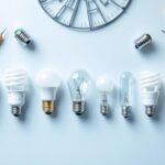 A photograph of a variety of lightbulb base types arranged on a clean
