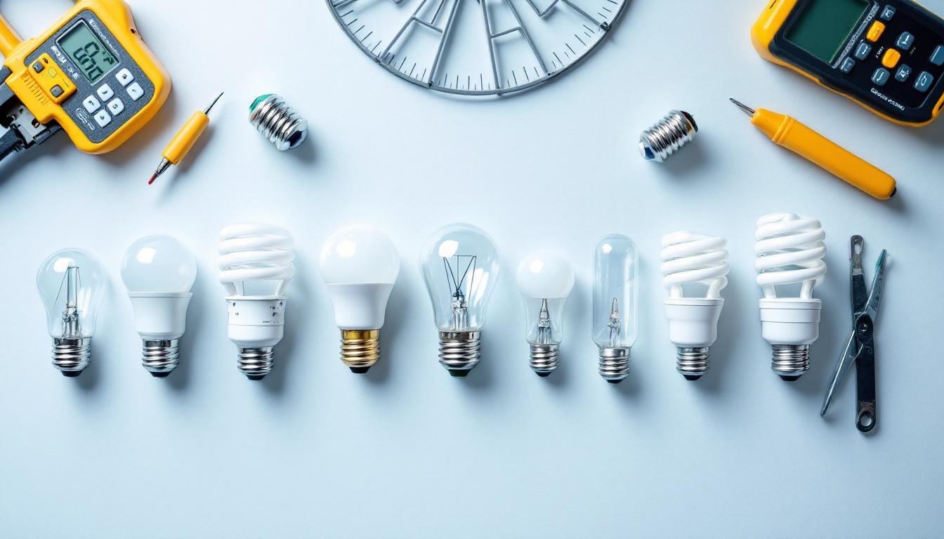 A photograph of a variety of lightbulb base types arranged on a clean