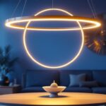 A photograph of a beautifully designed circle hanging light fixture in a stylish interior setting