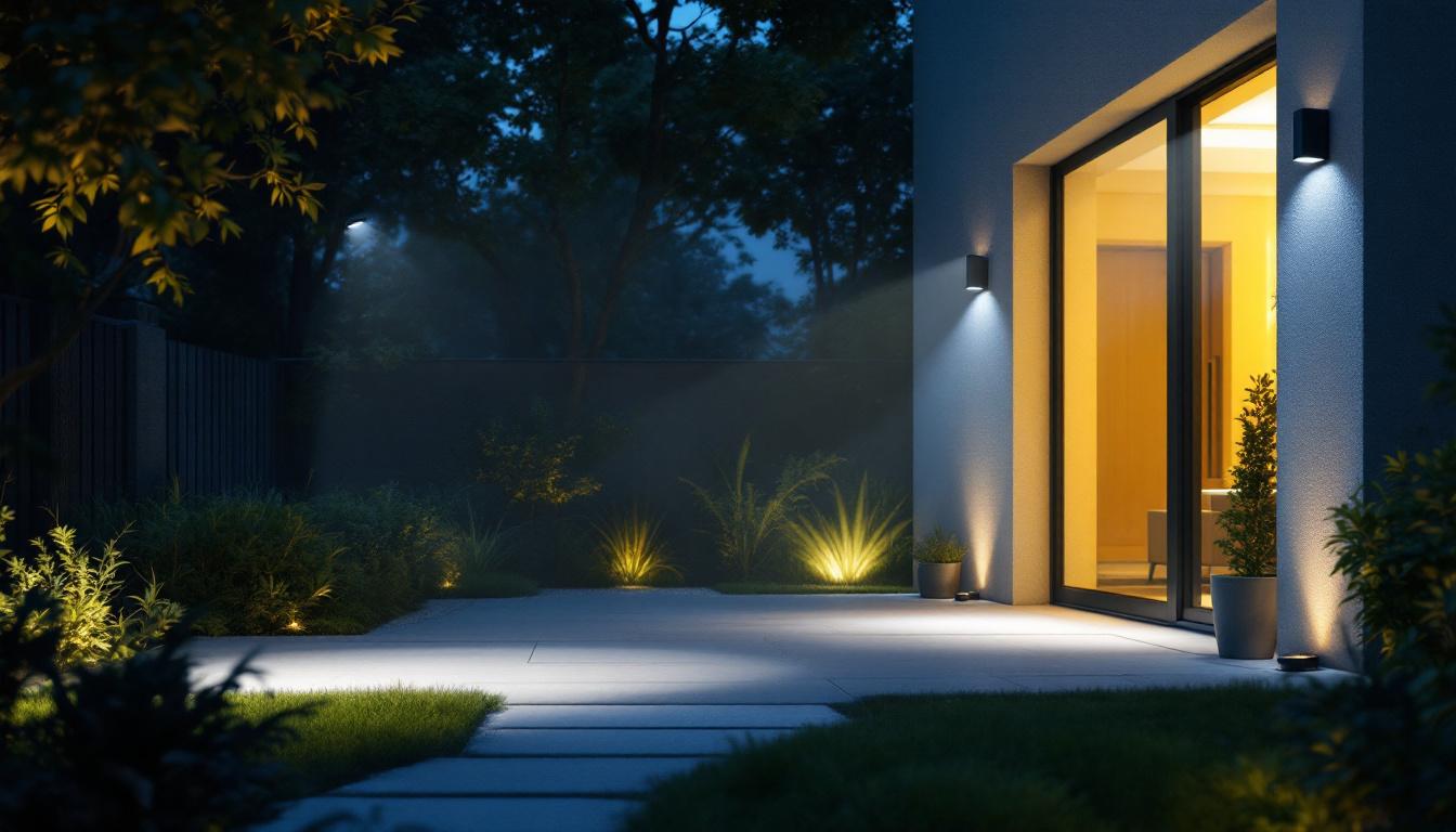 A photograph of a well-lit outdoor space featuring sensor flood lights in action