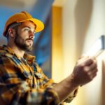 A photograph of a lighting contractor installing a 5000k led strip in a modern interior space