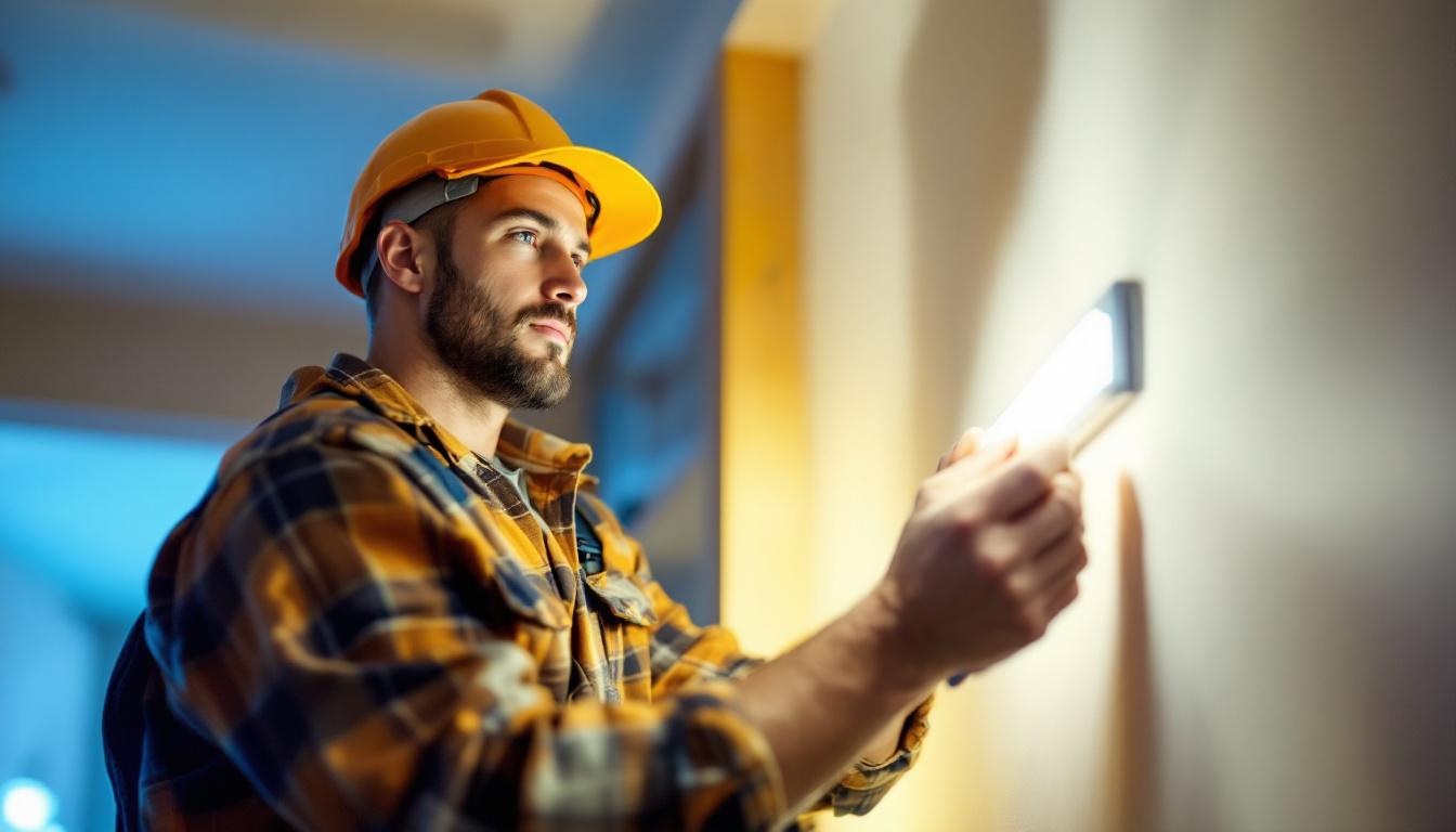 A photograph of a lighting contractor installing a 5000k led strip in a modern interior space
