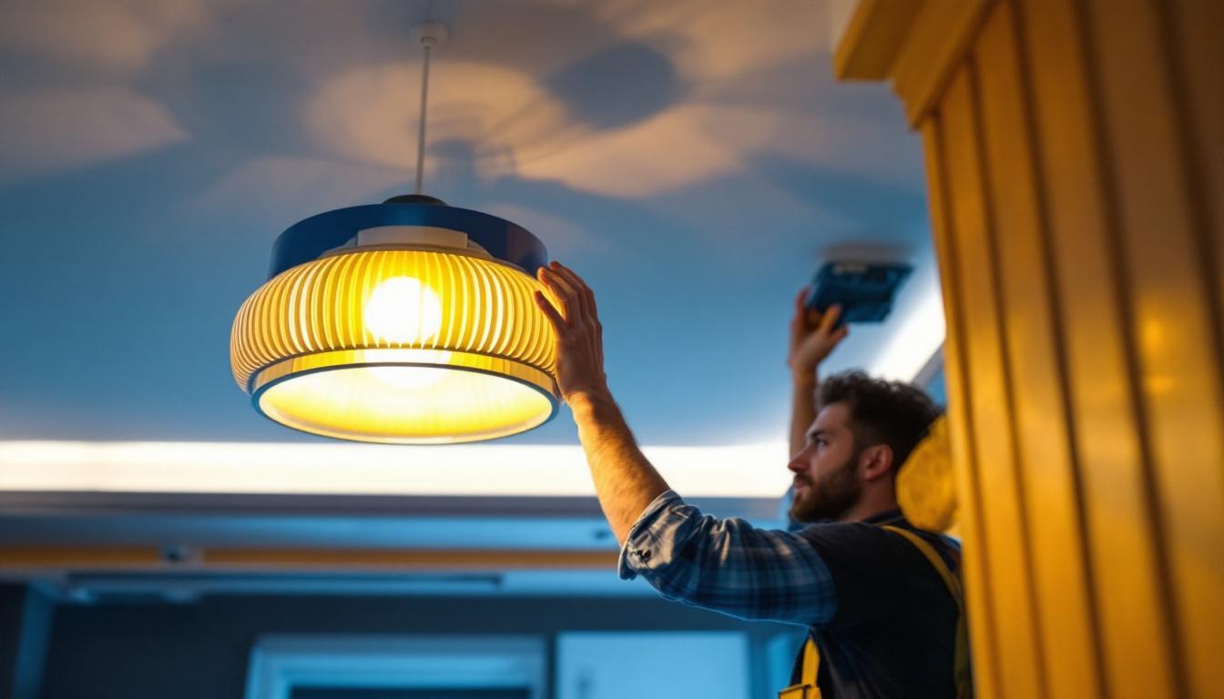 A photograph of a beautifully designed ceiling lamp in a stylish interior setting