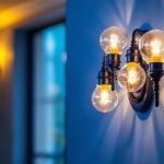 A photograph of a stylish multi light wall sconce elegantly illuminated in a modern interior setting