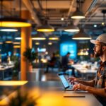 A photograph of a modern office space illuminated by innovative smart lighting solutions