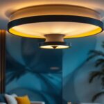 A photograph of a beautifully designed statement ceiling light fixture in a stylish interior setting