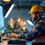 A photograph of a lighting contractor using the fp54 841 ho eco lighting system in a modern workspace